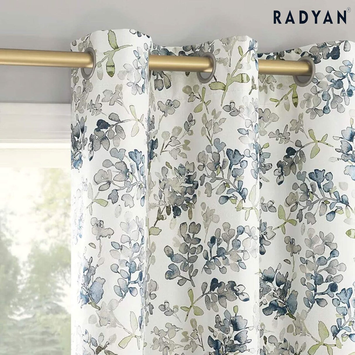 Sun Zero 2-Pack Arlo Textured Thermal Insulated Grommet Curtain Panel Pair Blue Floral 40x84 Inch