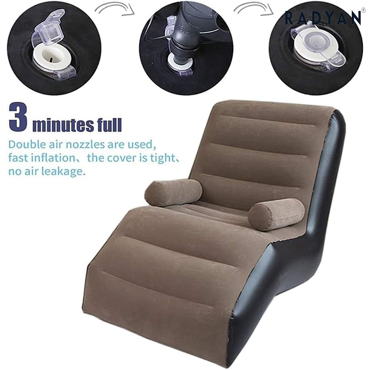 Inflatable Brown Sofa Chair with Air Pump Foldable Lounge with Armrests for Indoor Outdoor Use