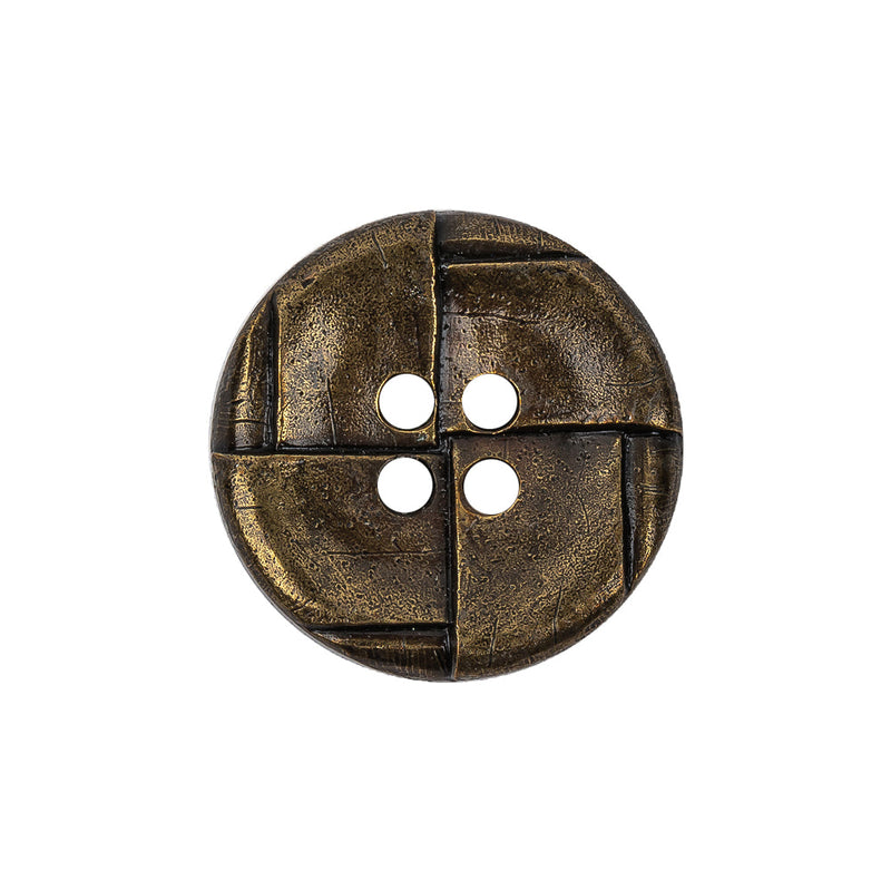 Italian Antique Brass Embossed Four Hole Saucer Button - 36L/23mm