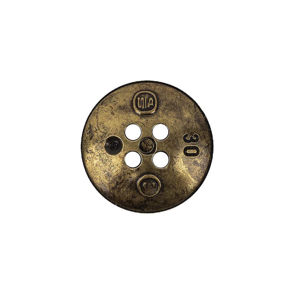 Italian Antique Brass Embossed Four Hole Saucer Button - 30L/19mm