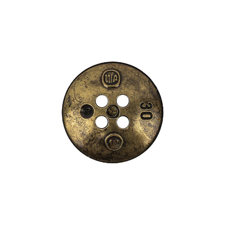 Italian Antique Brass Embossed Four Hole Saucer Button - 30L/19mm