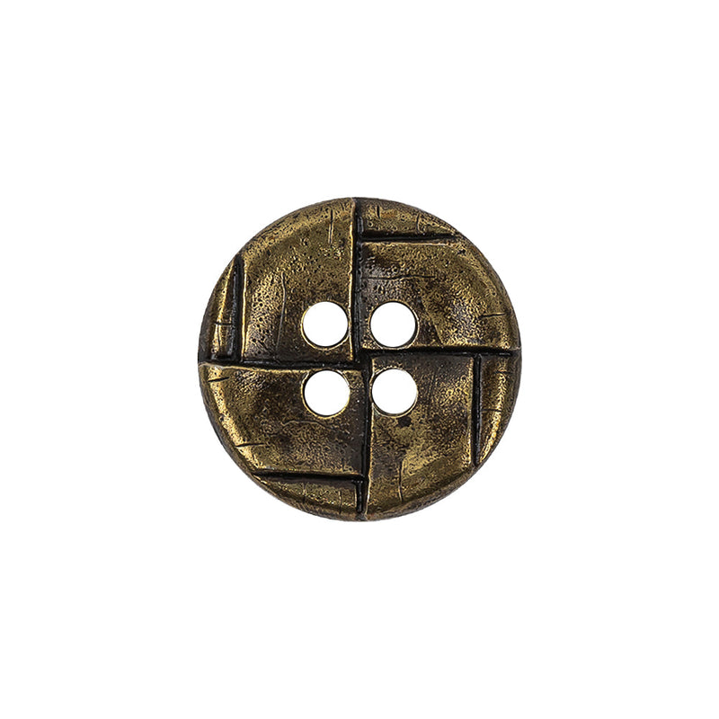 Italian Antique Brass Embossed Four Hole Saucer Button - 30L/19mm