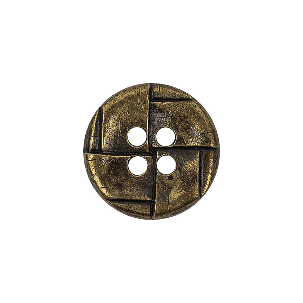 Italian Antique Brass Embossed Four Hole Saucer Button - 30L/19mm