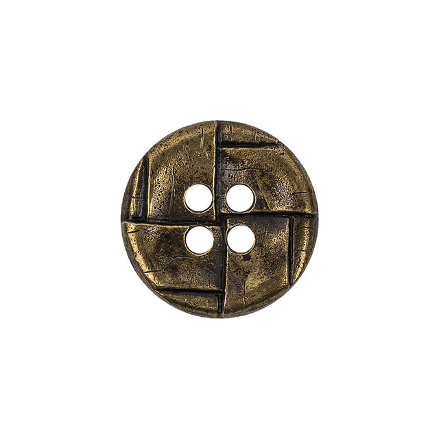 Italian Antique Brass Embossed Four Hole Saucer Button - 30L/19mm