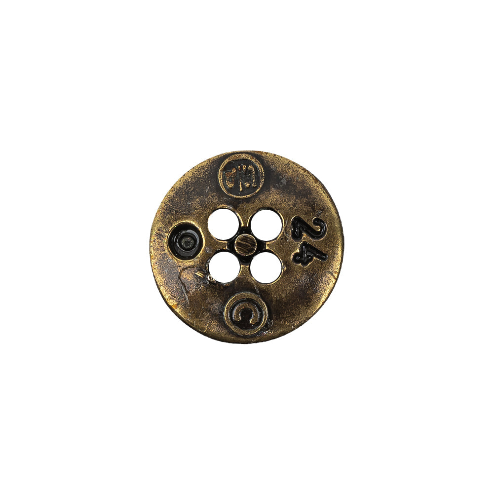 Italian Antique Brass Embossed Four Hole Saucer Button - 24L/15mm