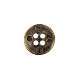 Italian Antique Brass Embossed Four Hole Saucer Button - 24L/15mm