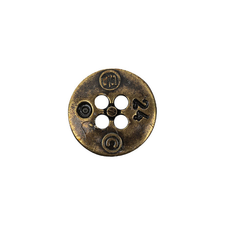 Italian Antique Brass Embossed Four Hole Saucer Button - 24L/15mm