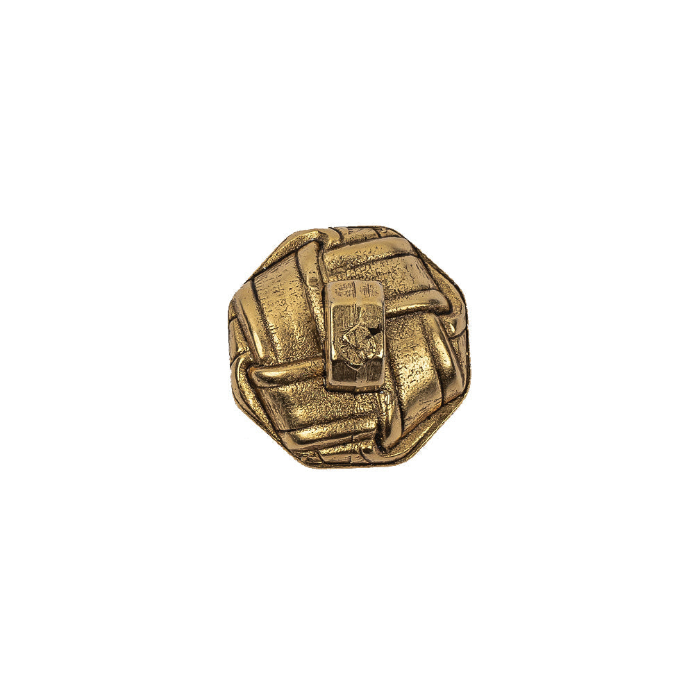 Italian Matte Gold Plated Faux Woven Shank Back Button - 24L/15mm