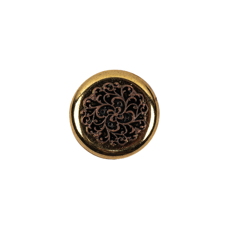 Italian Copper Coin Floral Shank Back Button - 24L/15mm