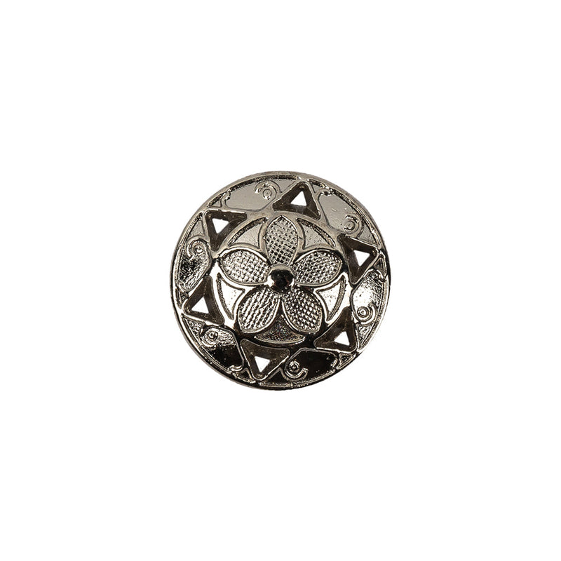 Italian Nickel Floral Shank Back Button - 24L/15mm