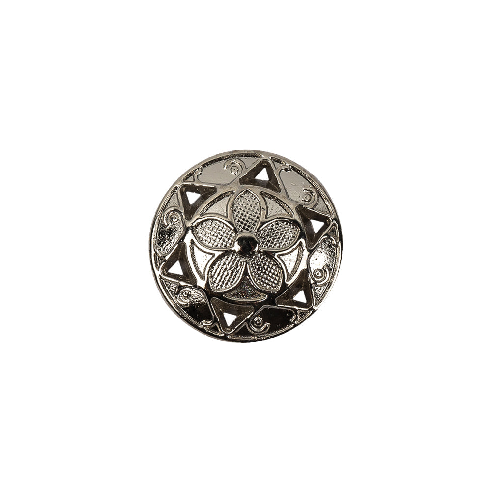 Italian Nickel Floral Shank Back Button - 24L/15mm