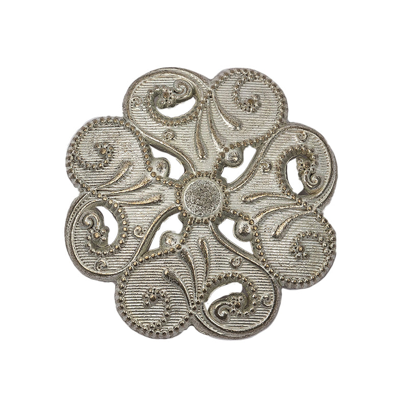 Italian Silver Brass Floral Shank Back Button - 44L/28mm