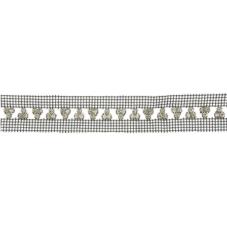 Vintage Crystal and Silver Rhinestone Trio Trimming on Black Mesh - 1.375"