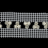 Vintage Crystal and Silver Rhinestone Trio Trimming on White Mesh - 1.375"