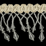 Vintage Crystal Fancy Beaded Fringe on Ivory Braid - 2.25"