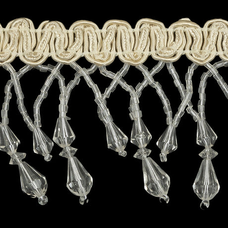 Vintage Crystal Fancy Beaded Fringe on Ivory Braid - 2.25"