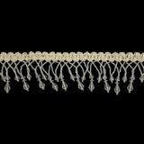 Vintage Crystal Fancy Beaded Fringe on Ivory Braid - 2.25"