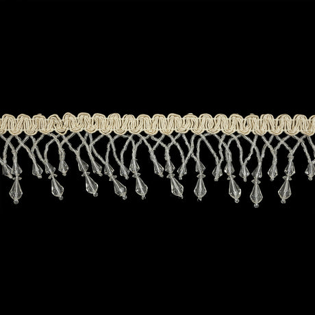 Vintage Crystal Fancy Beaded Fringe on Ivory Braid - 2.25"