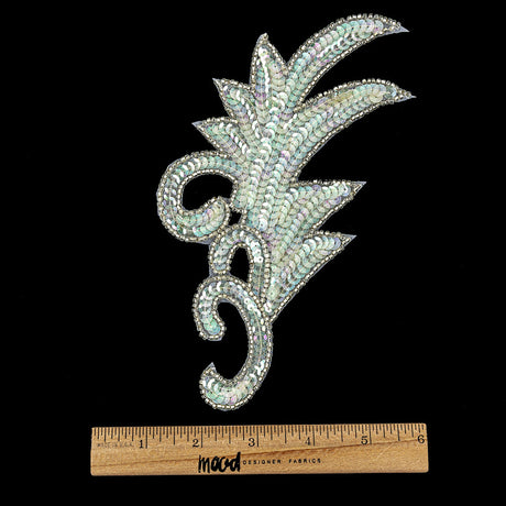Vintage Translucent Green Iris Sequins and Silver-lined Beaded Foilage Applique - 7.75" x 3.75"
