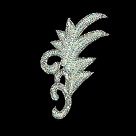 Vintage Translucent Green Iris Sequins and Silver-lined Beaded Foilage Applique - 7.75" x 3.75"