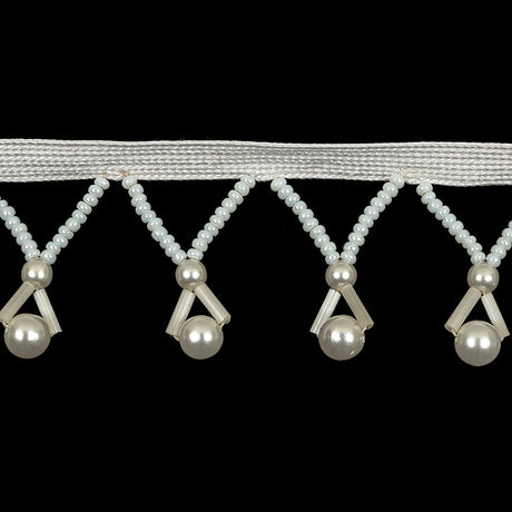Vintage Pearlescent White and Ivory Round, Seed and Bugle Beaded Fringe Trim - 1.25"