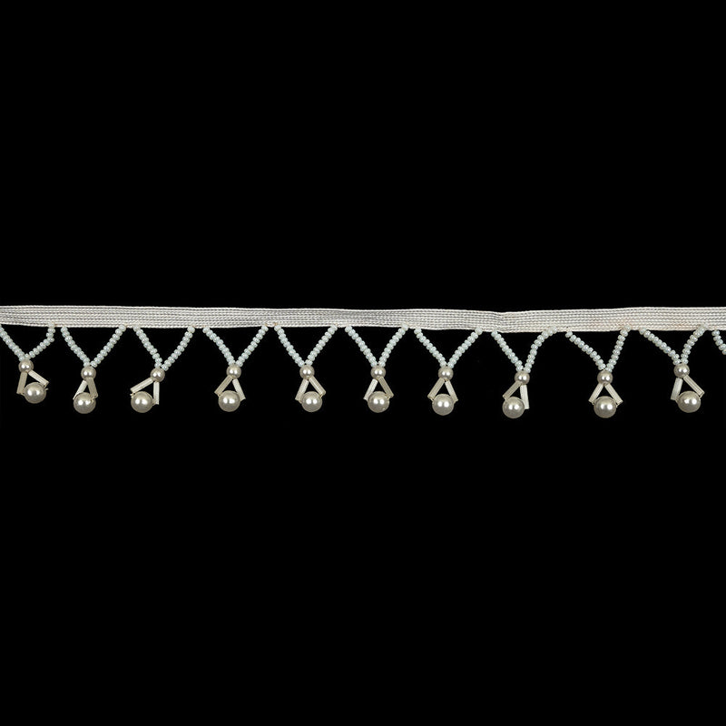 Vintage Pearlescent White and Ivory Round, Seed and Bugle Beaded Fringe Trim - 1.25"