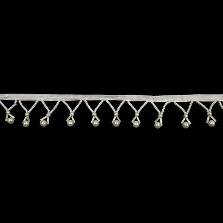 Vintage Pearlescent White and Ivory Round, Seed and Bugle Beaded Fringe Trim - 1.25"