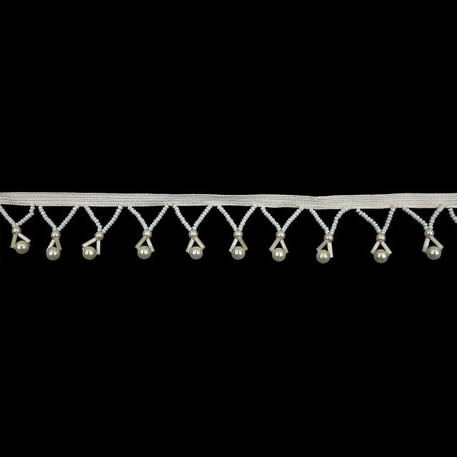 Vintage Pearlescent White and Ivory Round, Seed and Bugle Beaded Fringe Trim - 1.25"