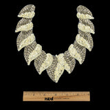 Vintage Fancy White Sequins and Bugle Beaded Neckline Applique - 7.625" x 7.75"
