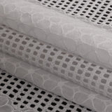 White Floral Embroidered Cotton Voile with Gridded Guipure Lace Stripes