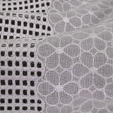 White Floral Embroidered Cotton Voile with Gridded Guipure Lace Stripes