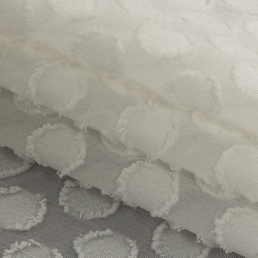White Polka Dotted Burnout Polyester Chiffon