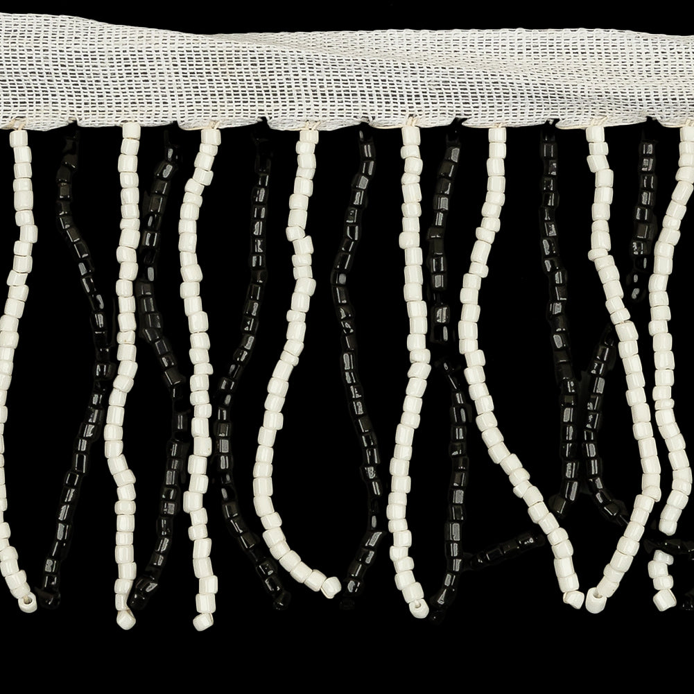 Vintage White and Black Chop Beaded Fringe - 2.5"