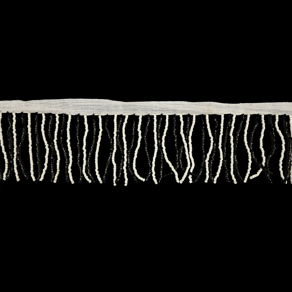 Vintage White and Black Chop Beaded Fringe - 2.5"