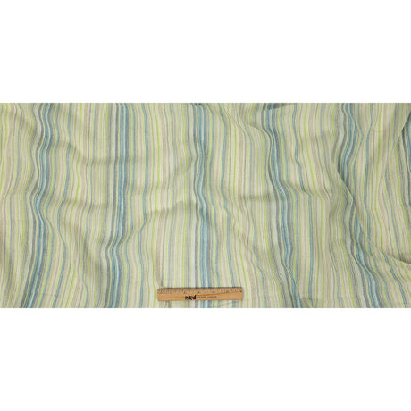 Blue, Lime and Gray Striped Cotton Gauze