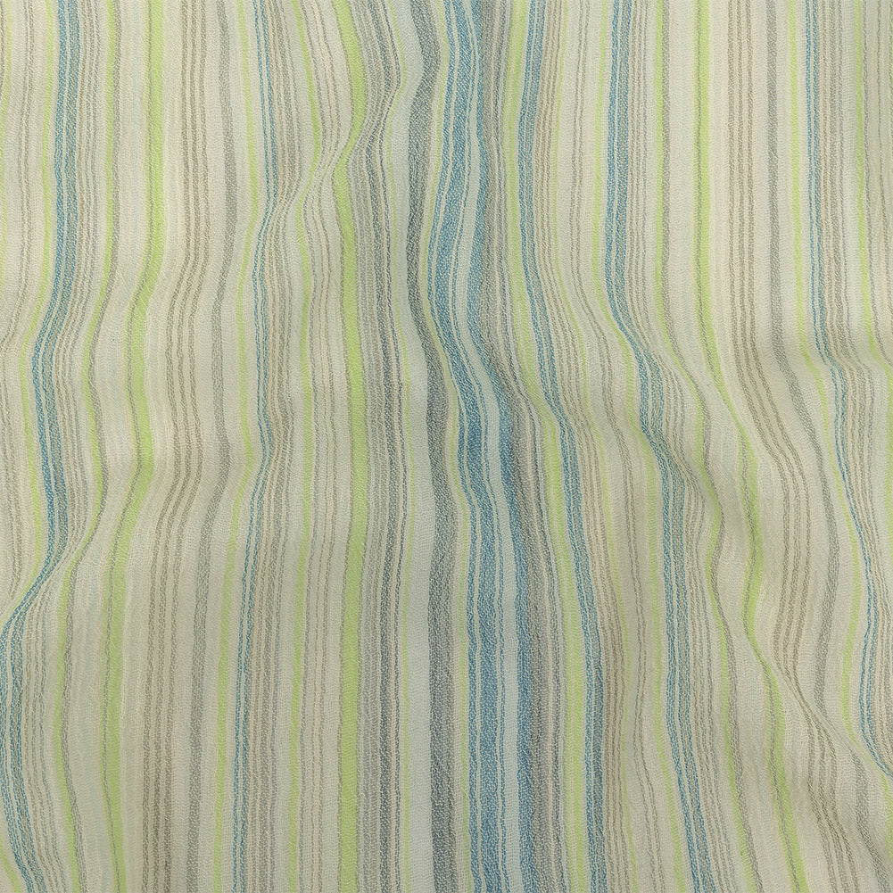 Blue, Lime and Gray Striped Cotton Gauze