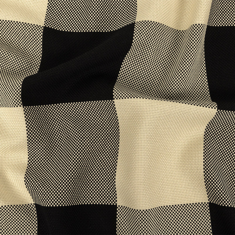 Italian Large-Scale Black and White Asparagus Buffalo Check Cotton Basketweave