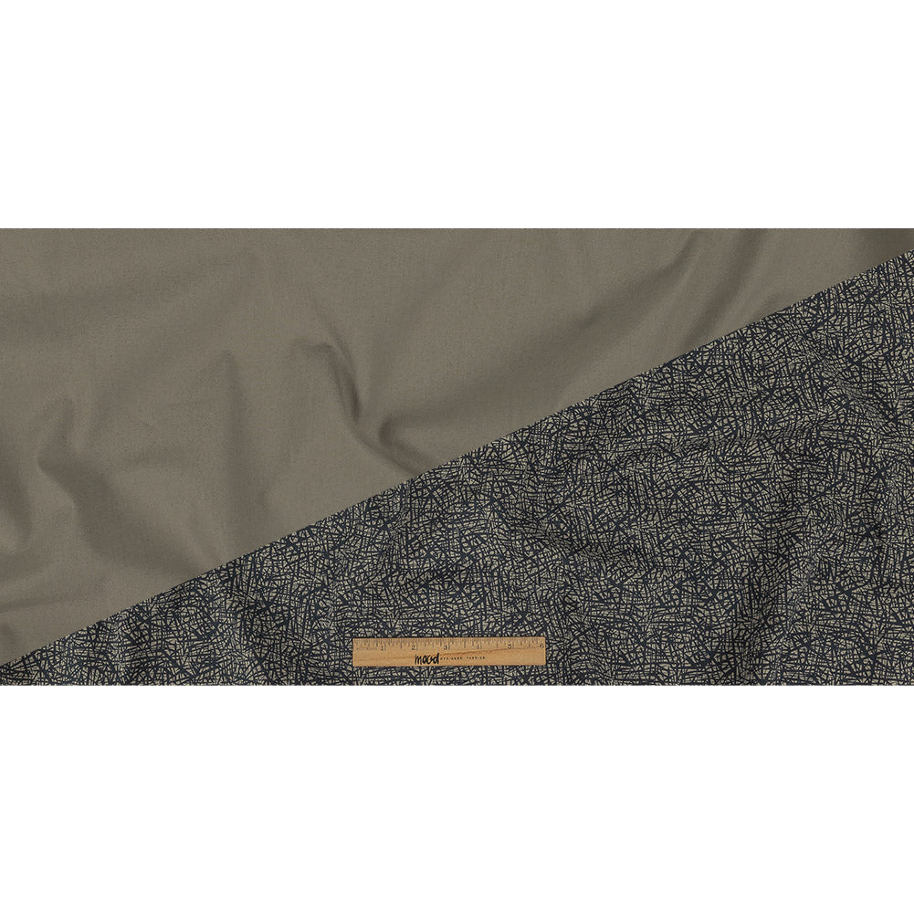 Liz Claiborne Cloudburst and Navy Abstract Printed Cotton Twill