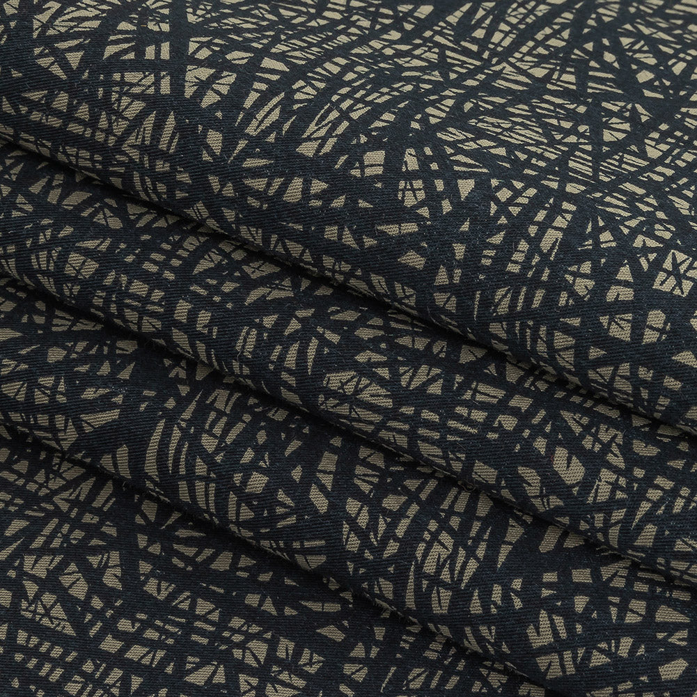 Liz Claiborne Cloudburst and Navy Abstract Printed Cotton Twill