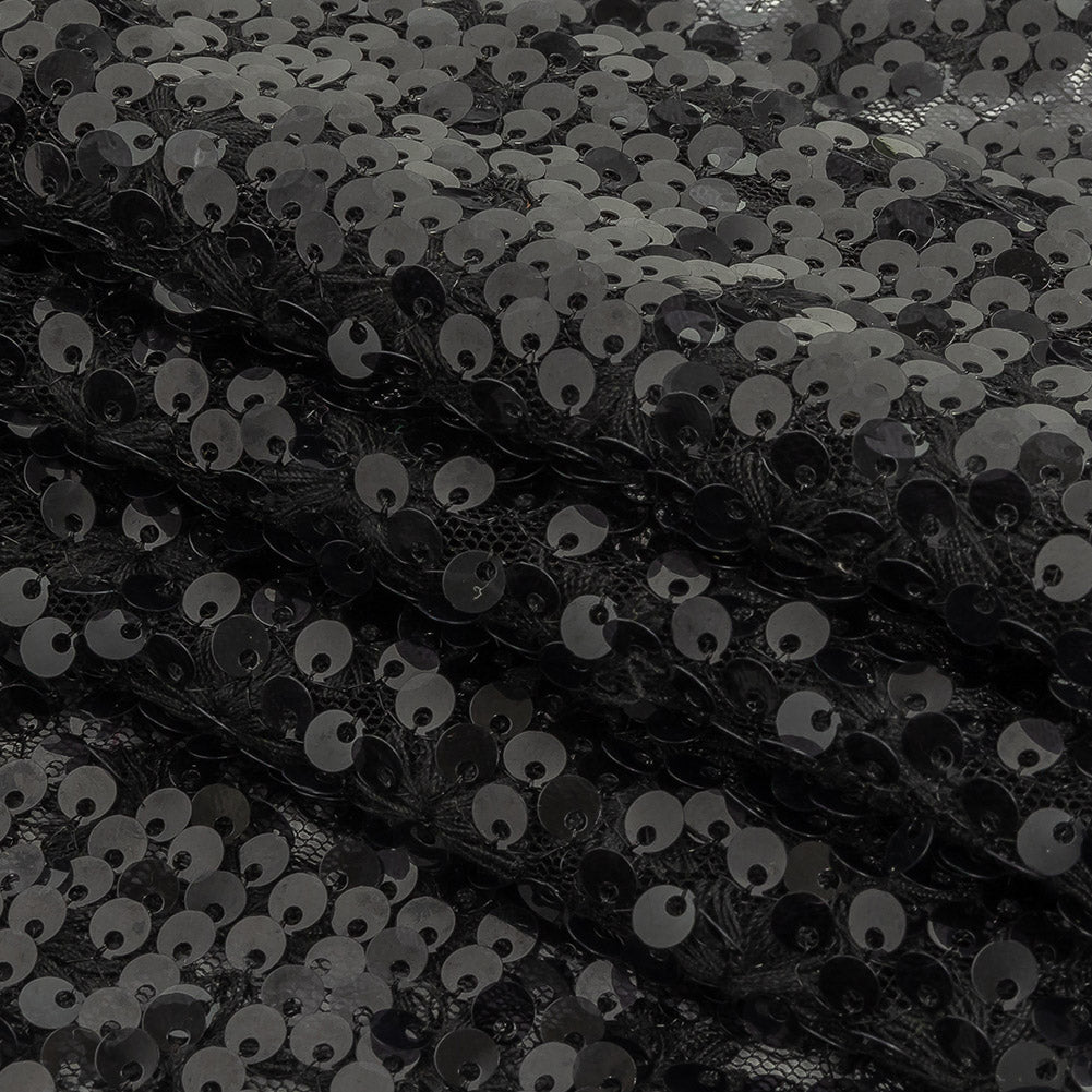 Black on Black Sequined and Embroidered Lace