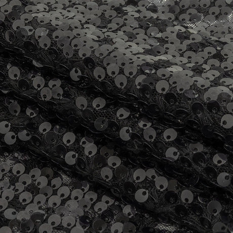 Black on Black Sequined and Embroidered Lace