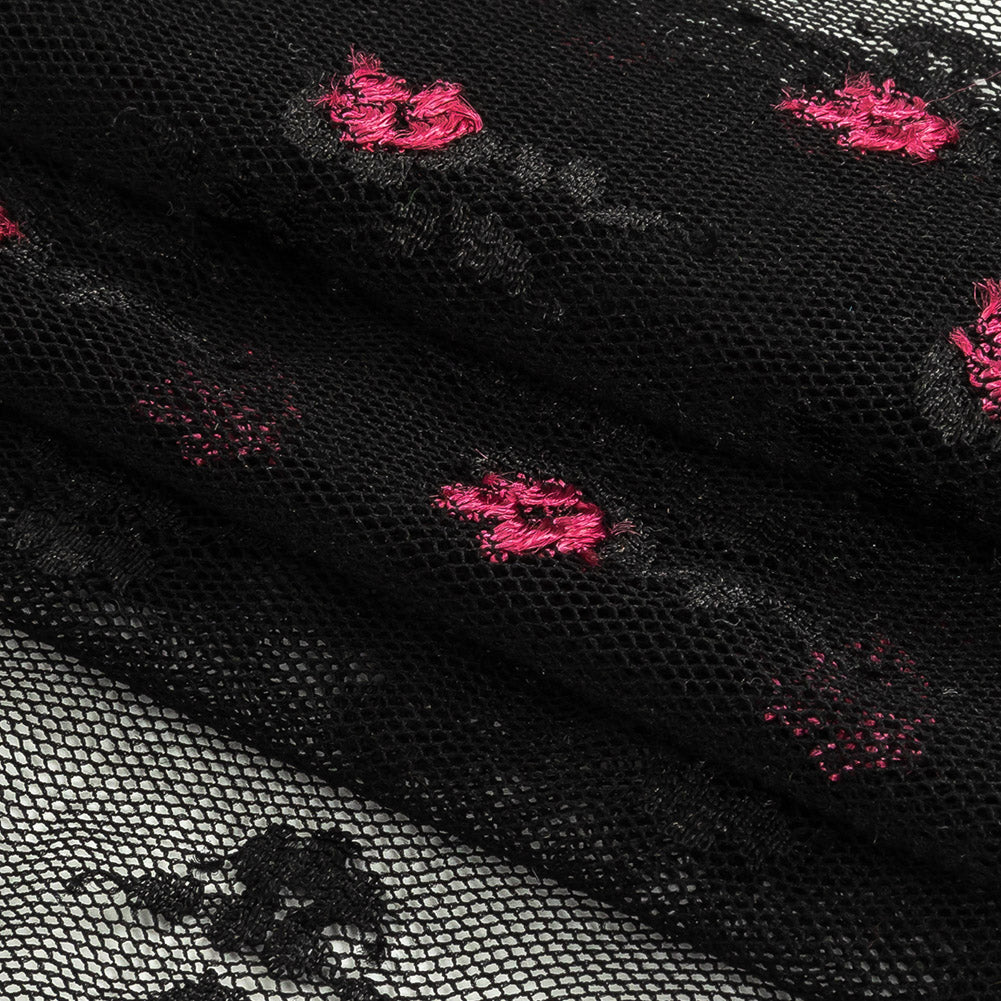 Black Stretch Mesh with Pink Embroidered Roses