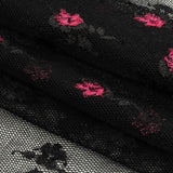 Black Stretch Mesh with Pink Embroidered Roses