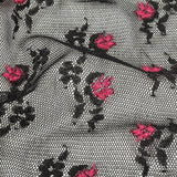 Black Stretch Mesh with Pink Embroidered Roses