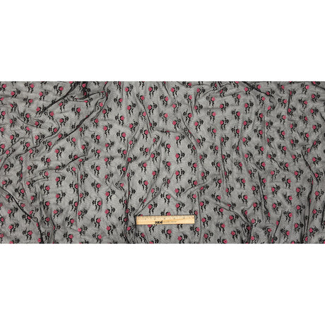 Black Stretch Mesh with Pink Embroidered Roses