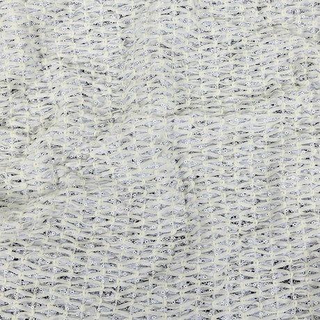 White Stretch Sequinned Floral Lace with Chevron Ribbon Detailing
