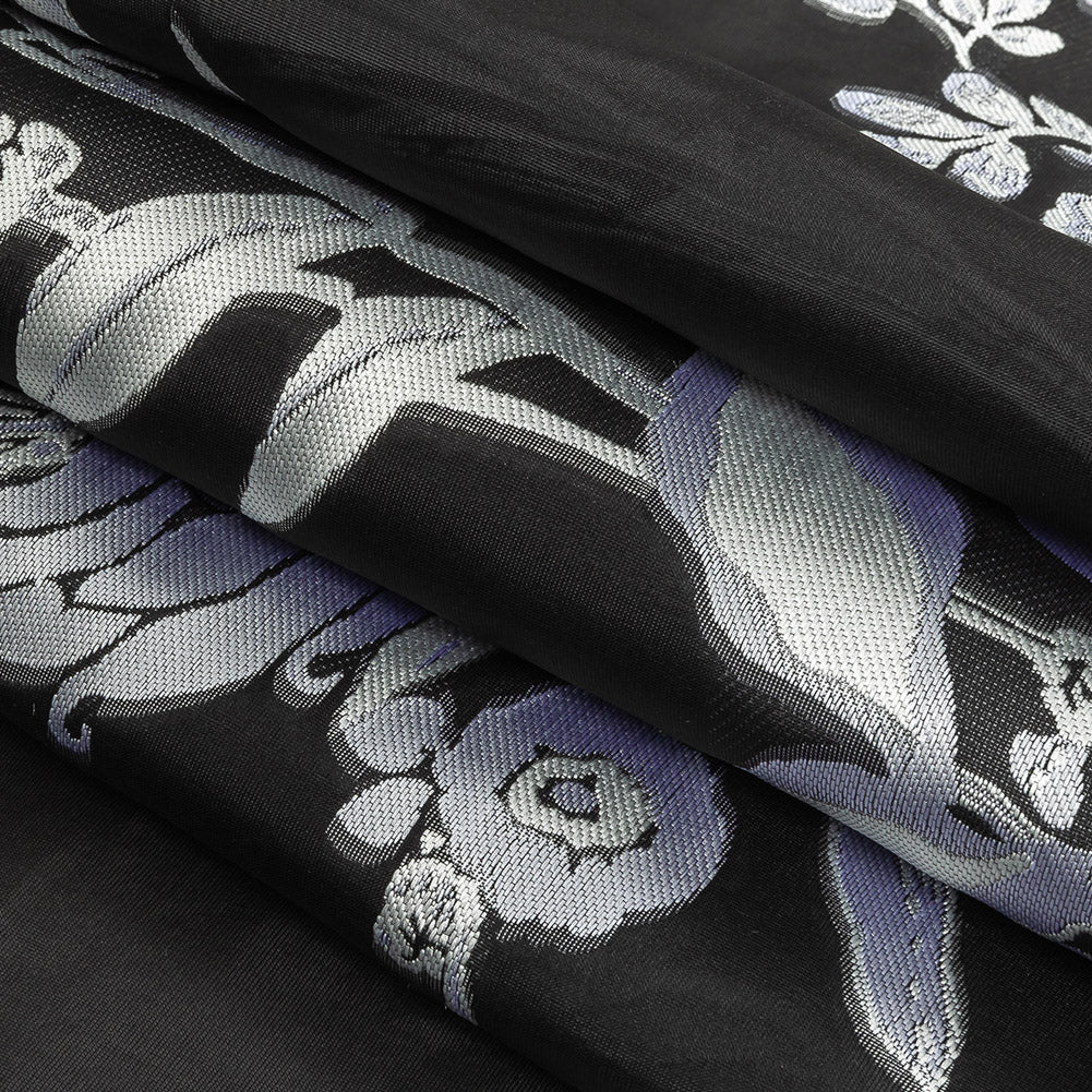 Carolina Herrera Italian Black and Silver Floral Burnout Blended Silk Jacquard