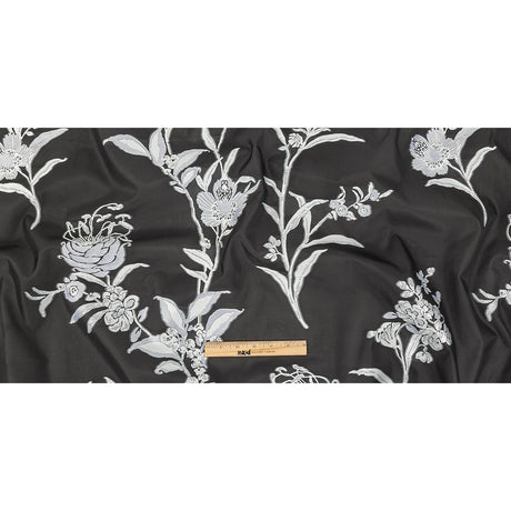 Carolina Herrera Italian Black and Silver Floral Burnout Blended Silk Jacquard