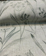 Lau Blue Cactus Embroidered Floral Linen Fabric - Blue Cactus Embroidered Floral, 54" Width, 12.5" Vertical Repeat (1 Yard)
