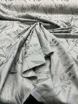Lau Blue Cactus Embroidered Floral Linen Fabric - Blue Cactus Embroidered Floral, 54" Width, 12.5" Vertical Repeat (1 Yard)
